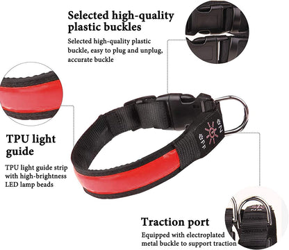 LED Light-Up Dog Collar – USB Rechargeable, Waterproof & 3 Glow Modes for Night Safety