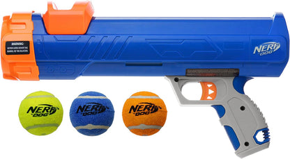 12In Blaster W/O Ball Clip 3 2In Squeak Tennis Balls - Opaque Blue/Orange/Gray and Orange and Blue and Green