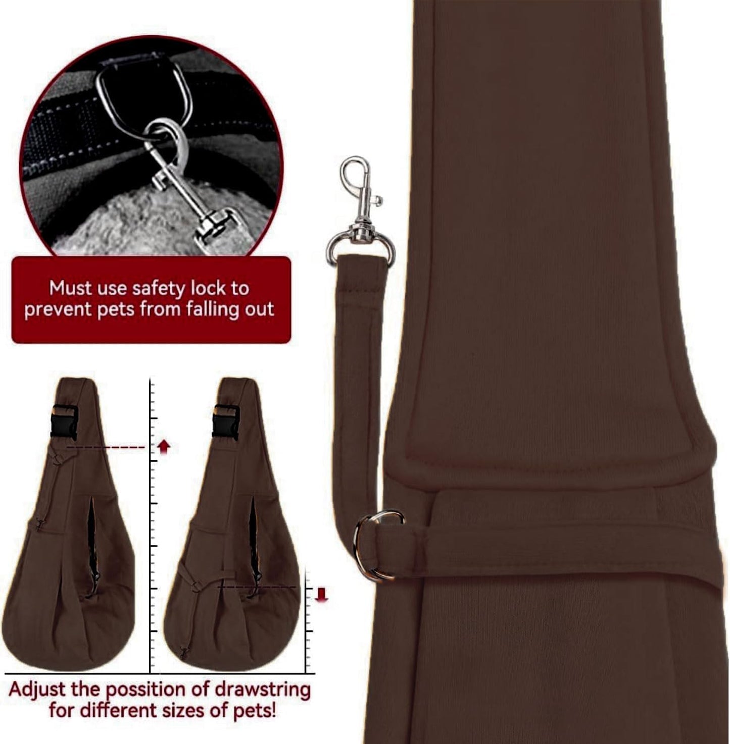 Dog Carrier Sling, Adjustable Cat Carrier Sling Hands Free Reversible Pet Carrier Sling Soft Pouch and Tote Design, Suitable for Outdoor Travel Puppy and Cats for Outdoor Travel (Brown)