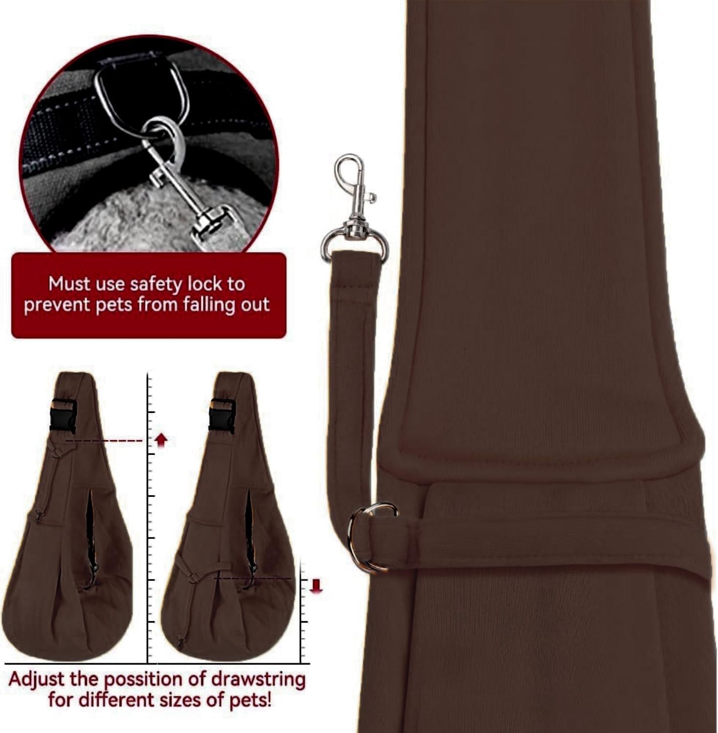 Dog Carrier Sling, Adjustable Cat Carrier Sling Hands Free Reversible Pet Carrier Sling Soft Pouch and Tote Design, Suitable for Outdoor Travel Puppy and Cats for Outdoor Travel (Brown)