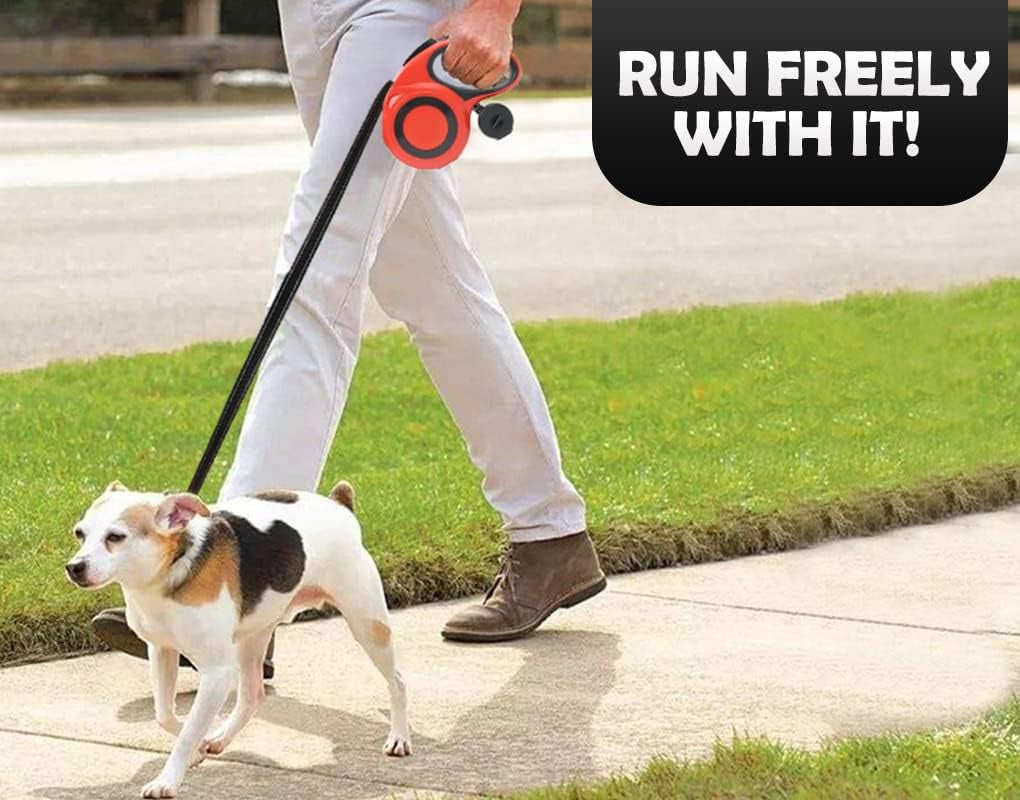 Retractable Dog Leash with Dispenser and Poop Bags, Pet Walking Leash for Largel Dog or Cat, Anti-Slip Soft Handle, Tangle Free, Reflective Nylon Tape(White, 8 Meters, Max Load 40KG)