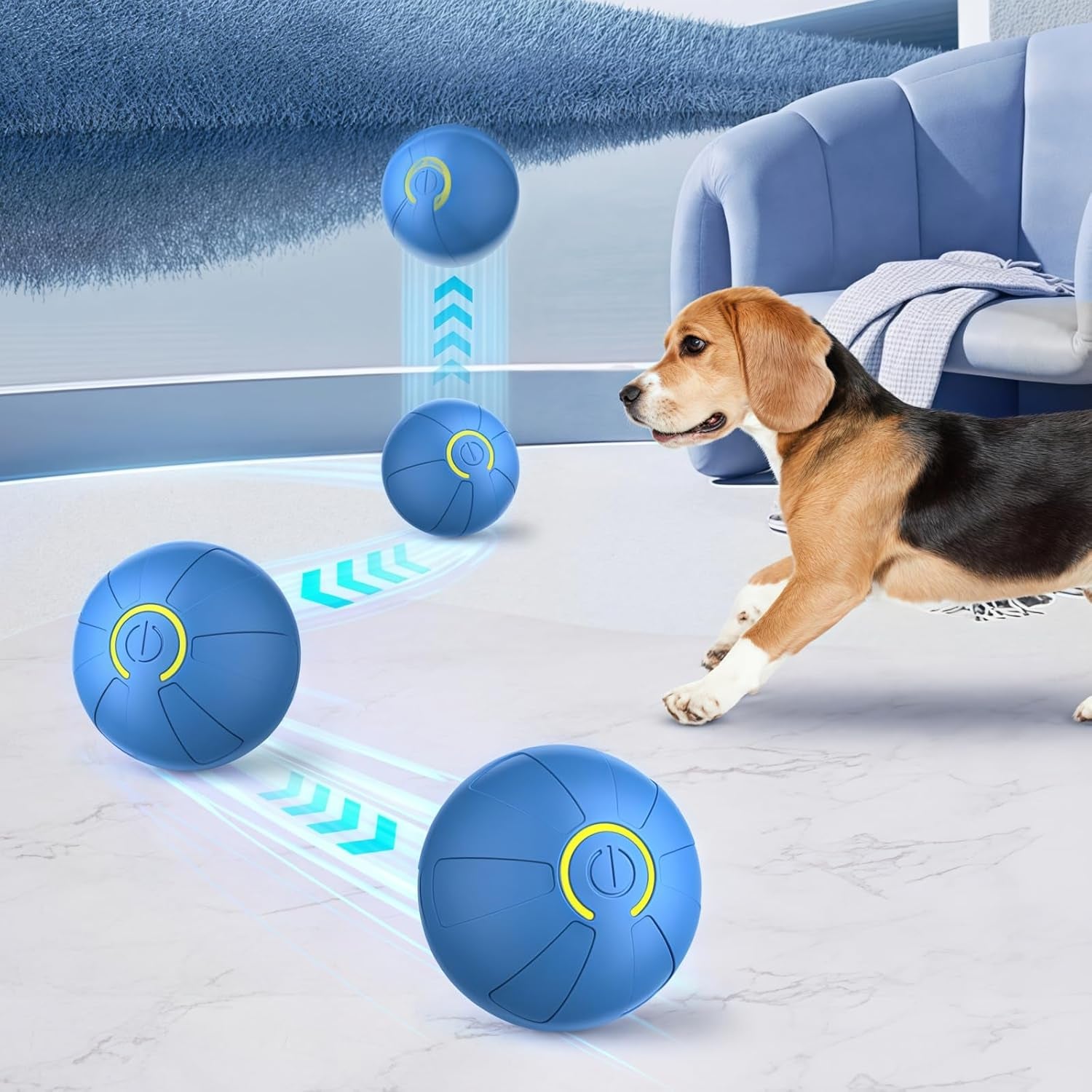Smart Interactive Dog Toy Ball – USB Rechargeable, Automatic Bouncing & Shaking for Small to Large Dogs (Blue