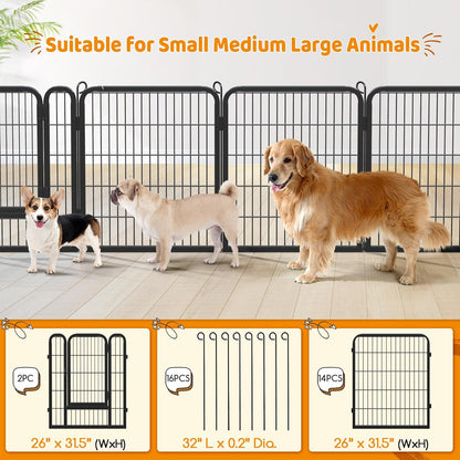 32-Inch Heavy Duty Dog Pen- Foldable Metal 16 Panel Dog Pen Dog Exercise Pen Barrier Kennel Portable Cat Duck Chicken Puppy Fence with Door Outdoor & Indoor Black