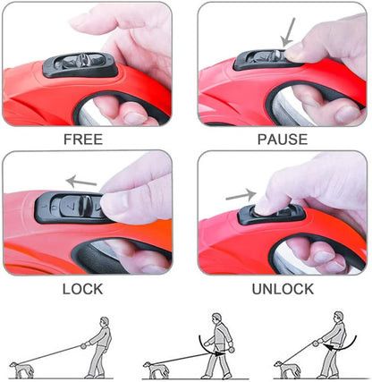 Retractable Dog Leash with Dispenser and Poop Bags, Pet Walking Leash for Largel Dog or Cat, Anti-Slip Soft Handle, Tangle Free, Reflective Nylon Tape(White, 8 Meters, Max Load 40KG)