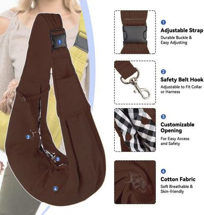 Dog Carrier Sling, Adjustable Cat Carrier Sling Hands Free Reversible Pet Carrier Sling Soft Pouch and Tote Design, Suitable for Outdoor Travel Puppy and Cats for Outdoor Travel (Brown)