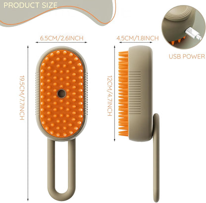 Innovative 3-in-1 Dog/Cat Steam Brush – Patent-Protected Grooming & Detangling Comb for Cats & Dogs - 360 degree rotating arm