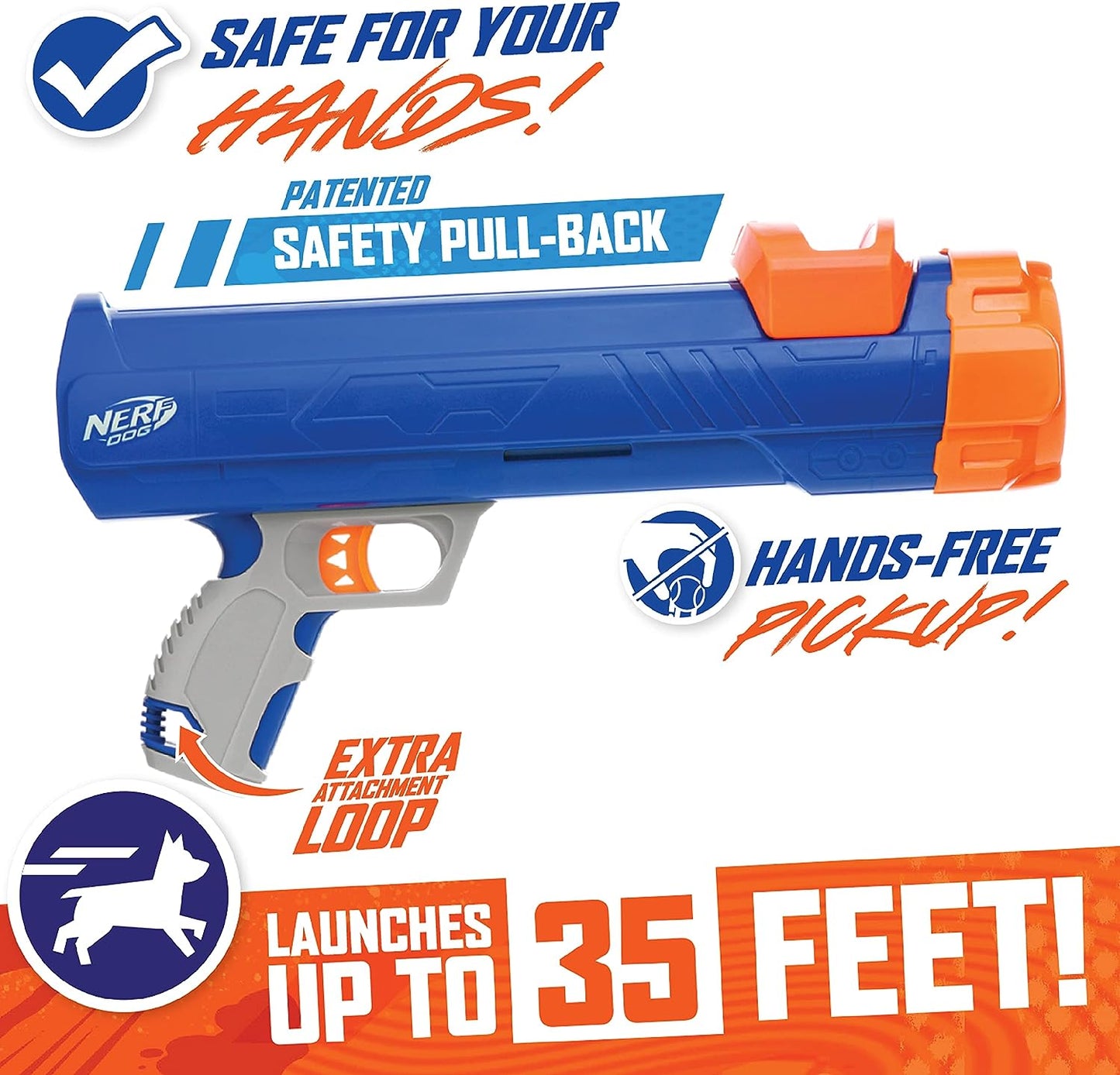 12In Blaster W/O Ball Clip 3 2In Squeak Tennis Balls - Opaque Blue/Orange/Gray and Orange and Blue and Green