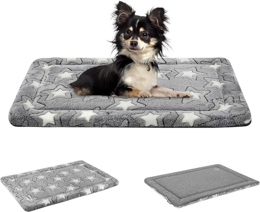 Dog Bed Mat for Dog Cage (61 * 46 * 2.8Cm), Dog Bed Pad Reversible (Cool & Warm), Machine Washable, Pet Sleeping Mat for Small Dogs, Grey, Star Pattern