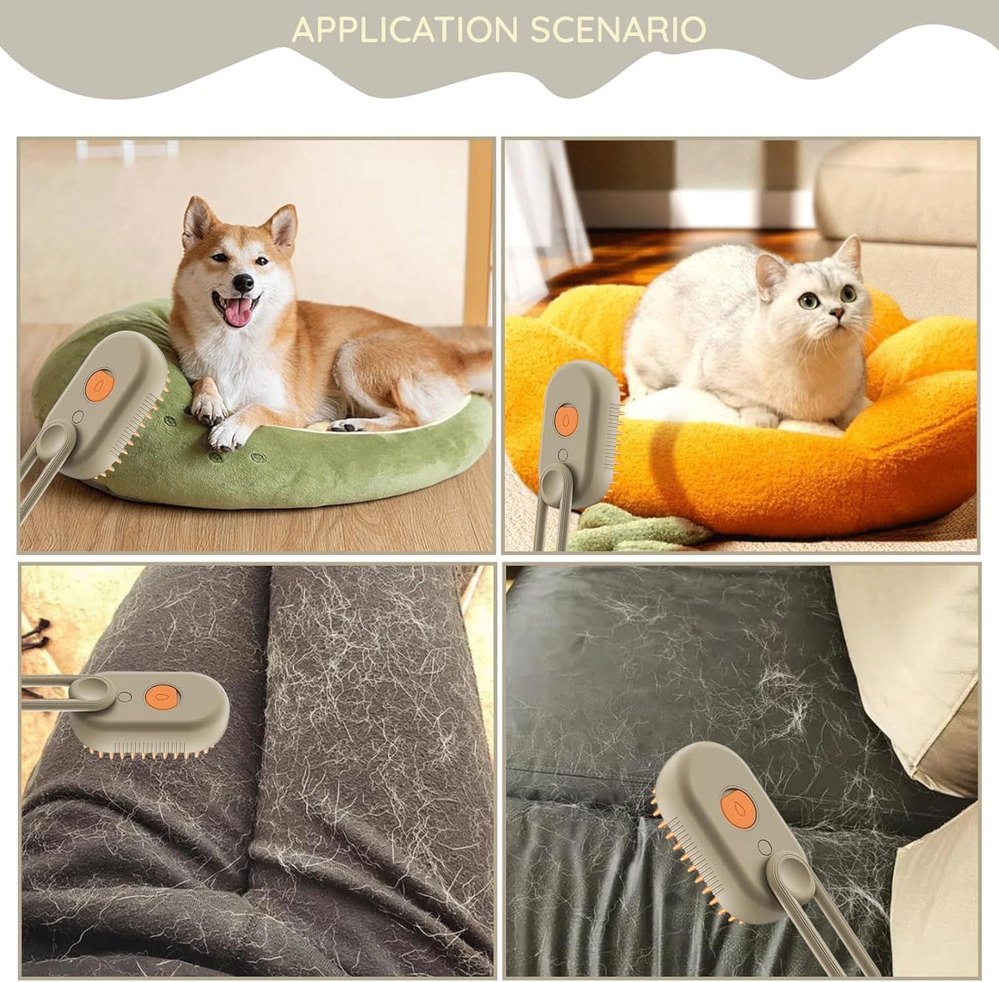 Innovative 3-in-1 Dog/Cat Steam Brush – Patent-Protected Grooming & Detangling Comb for Cats & Dogs - 360 degree rotating arm