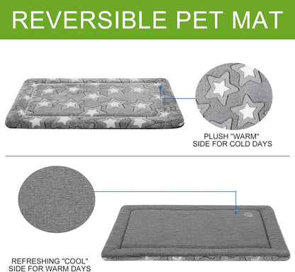 Dog Bed Mat for Dog Cage (61 * 46 * 2.8Cm), Dog Bed Pad Reversible (Cool & Warm), Machine Washable, Pet Sleeping Mat for Small Dogs, Grey, Star Pattern