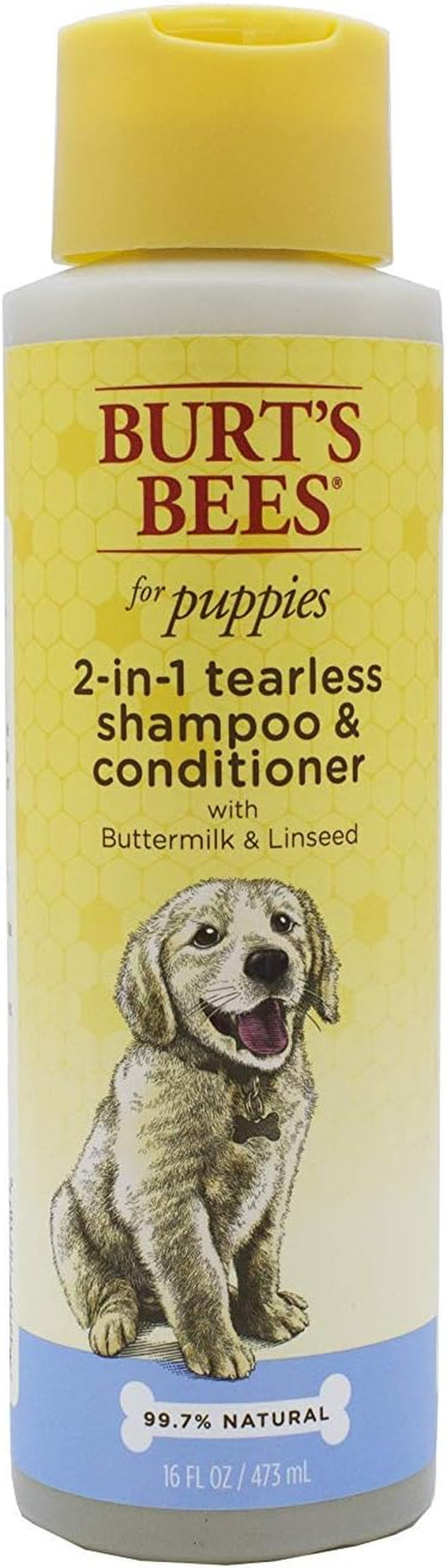 Puppies Natural Tearless 2 in 1 Shampoo and Conditioner | Made with Buttermilk and Linseed Oil | Best Tearless Puppy Shampoo for Gentle Skin and Coat | Made in USA, 16 Oz