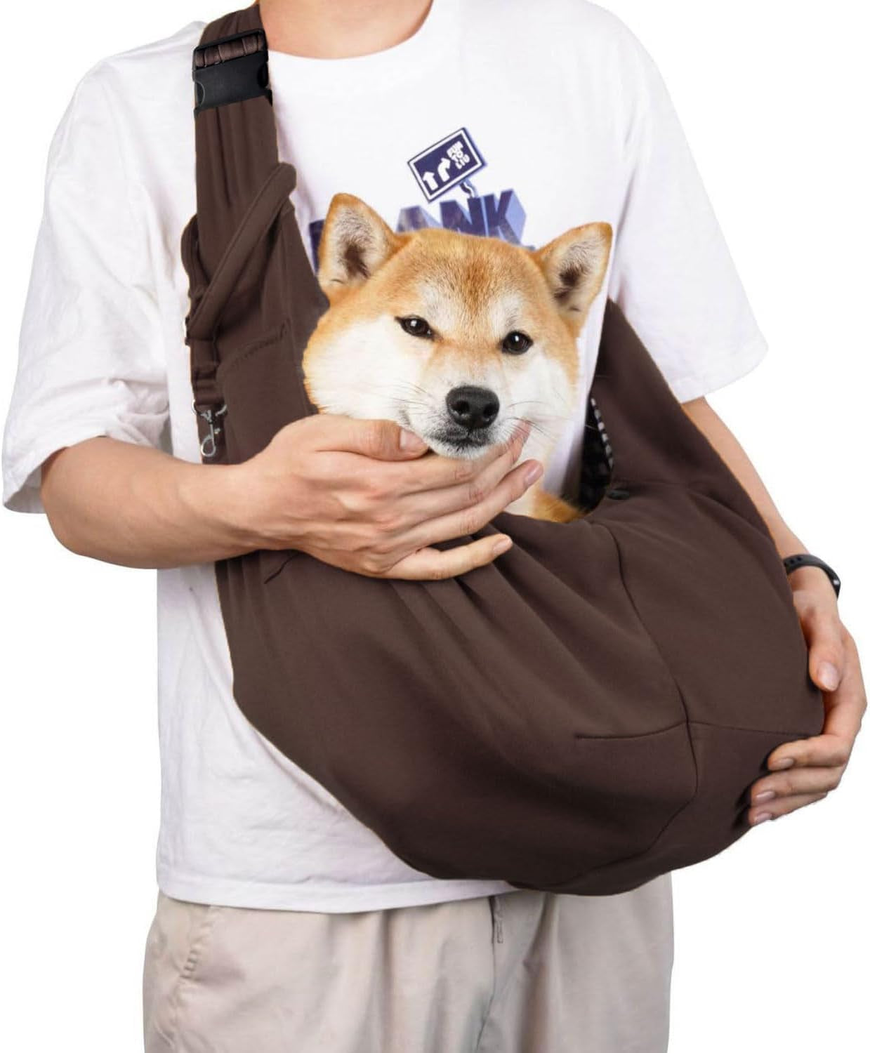 Dog Carrier Sling, Adjustable Cat Carrier Sling Hands Free Reversible Pet Carrier Sling Soft Pouch and Tote Design, Suitable for Outdoor Travel Puppy and Cats for Outdoor Travel (Brown)