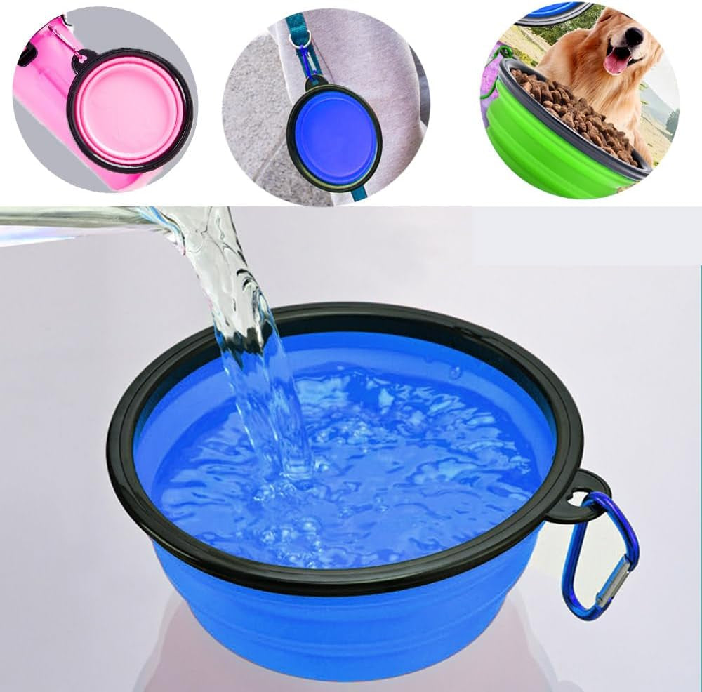 4 Pack Collapsible Dog Bowl, Portable Pet Feeding Watering Dish, Perfect for Walking, Hiking, Traveling, Indoor/Outdoor Use, Black, Green, Blue, Pink
