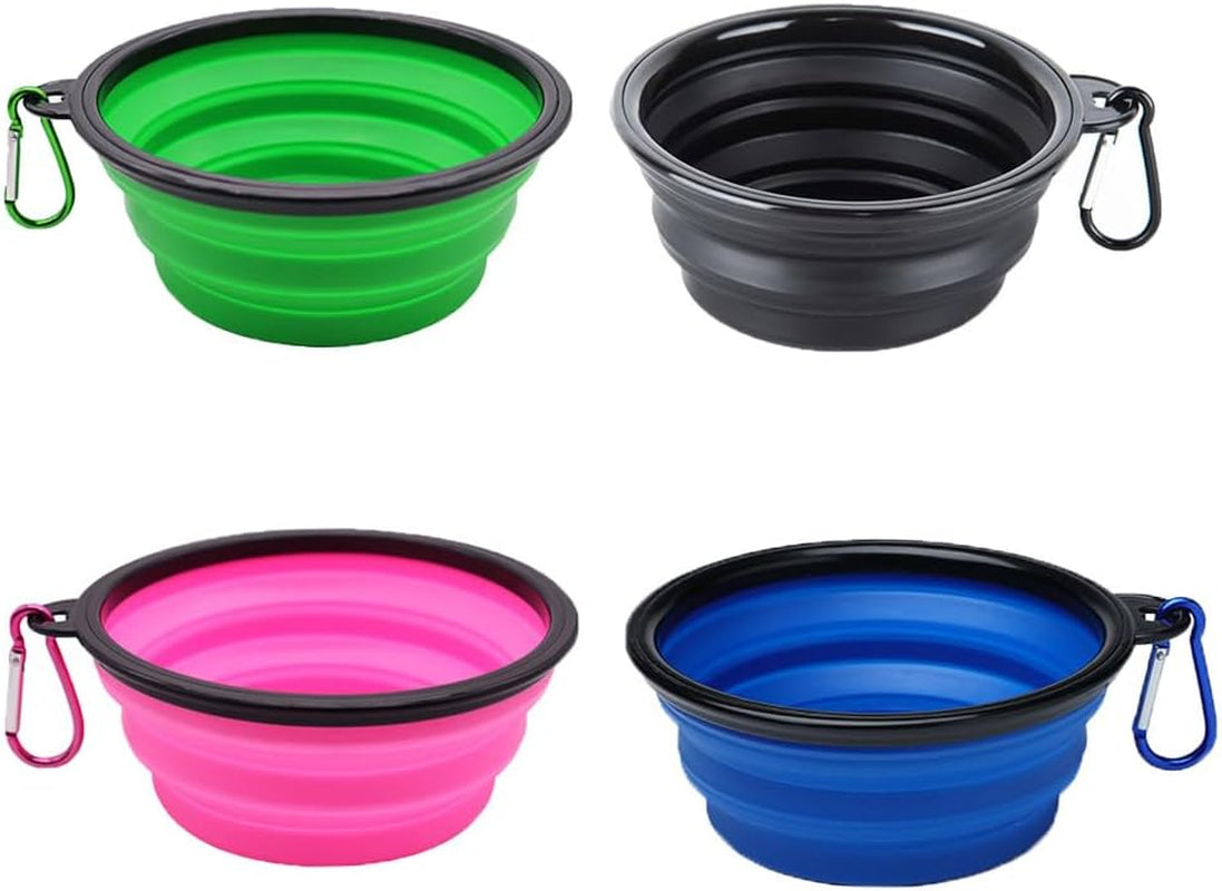4 Pack Collapsible Dog Bowl, Portable Pet Feeding Watering Dish, Perfect for Walking, Hiking, Traveling, Indoor/Outdoor Use, Black, Green, Blue, Pink